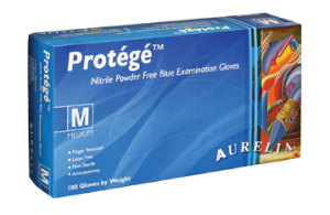 Aurelia Protege Stretch BLUE Nitrile Gloves Powder Free 100/box