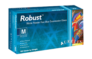 Aurelia Robust Soft BLUE Nitrile Exam Gloves Powder Free 100/box