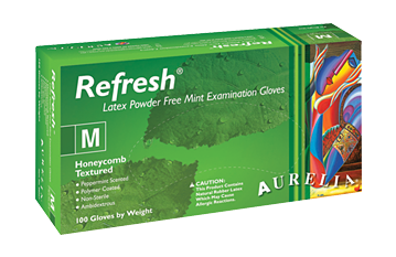 Aurelia Refresh MINT Latex Exam Gloves Powder Free Teal 100/box 